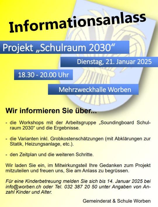 Einladung Informationsanlass Projekt Schulraum 2030