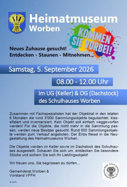 Flyer Heimatmuseum Worben: Neues Zuhause gesucht!