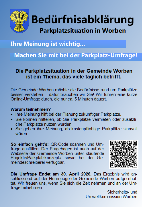 Flyer Bedürfnisabklärung zur Parkplatzsituation in Worben